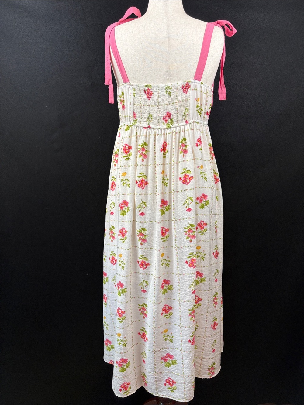 Perch by Blu Pepper White Floral Maxi Summer Dress with Pink Tie Straps 1X 14-16 - Picture 5 of 10